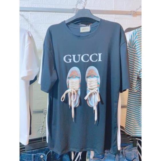 Áo phông nữ dài tay form rộng hình đôi giày gucci đẹp, áo thun form rộng tay dài cổ tròn cotton 100% KEENA AK 13 ! '