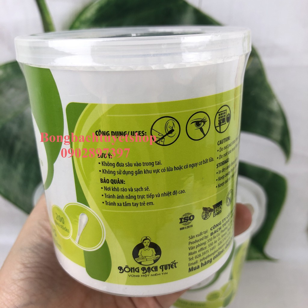 Tăm Bông Meriday đầu tăm lớn HỘP TRÒN XOAY 200 que - Tăm Bông KOTTON CARE 200 que Chính hãng Bông Bạch Tuyết