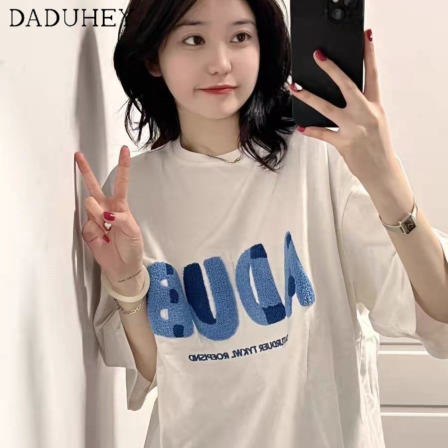 Áo thun DADUHEY tay ngắn in họa tiết chữ cái 3D phong cách Nhật Bản 2022 thời trang mùa hè ngọt ngào mới cho cặp đôi