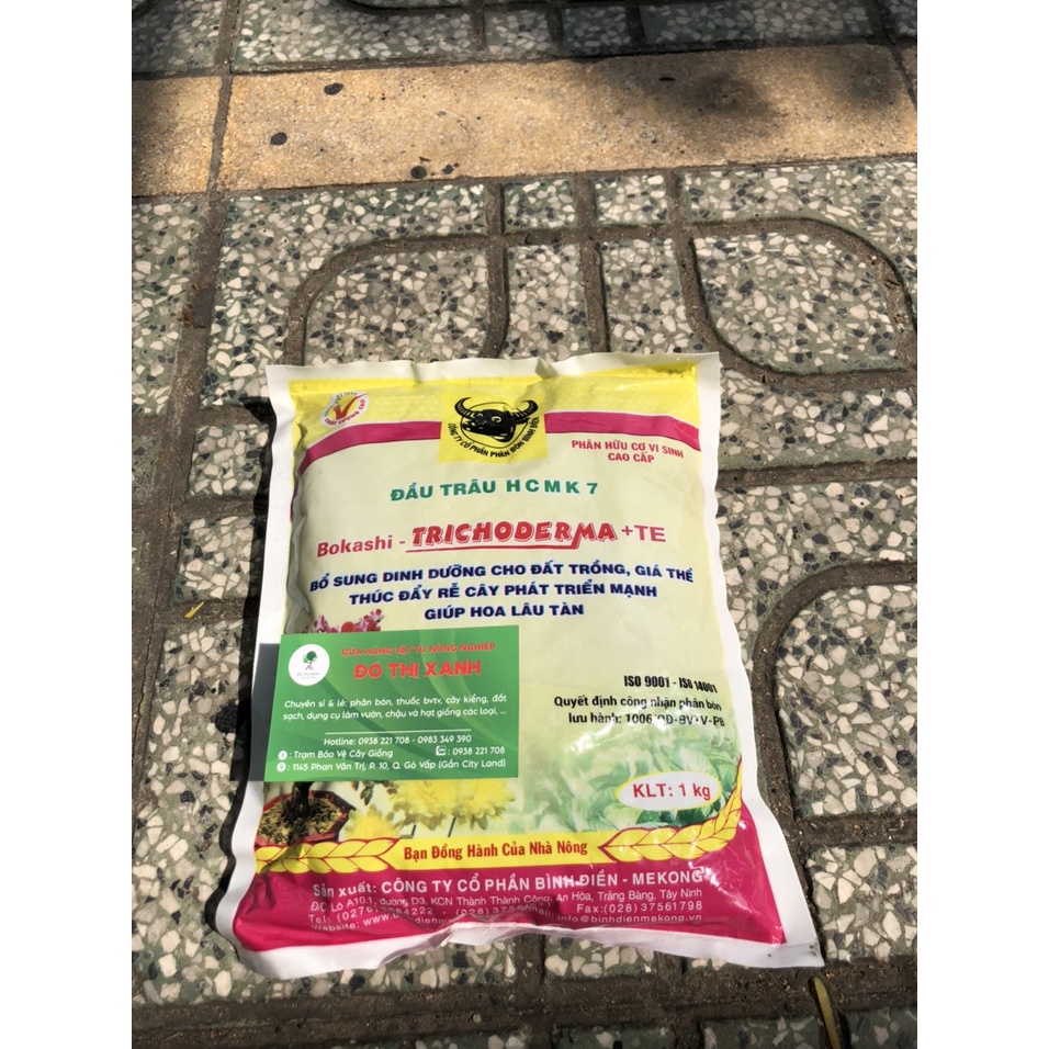 Phân Hữu Cơ Vi Sinh Đầu Trâu có thành phần Trichoderma cải tạo đất, khỏe cây trồng gói 1kg