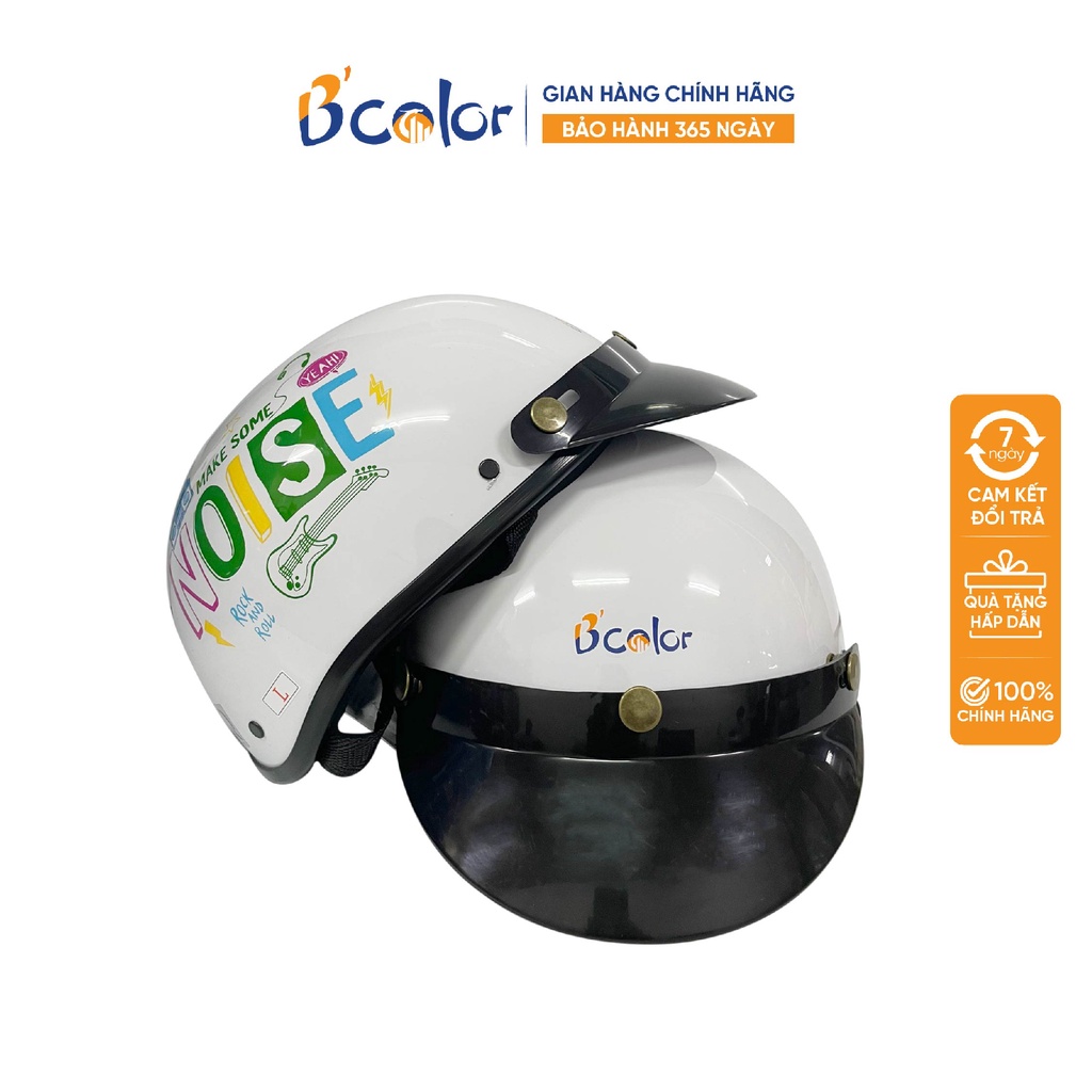 Mũ Bảo Hiểm B'color Loại Nửa Đầu Màu Trắng Chữ Nosie Kèm Lưỡi Trai