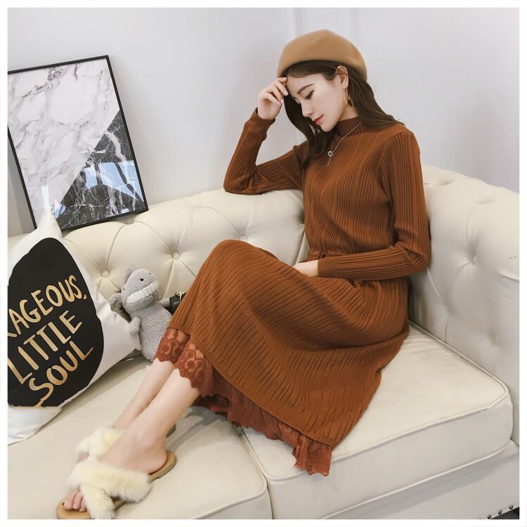 [GIÁ SỐC] ĐẦM CỔ CAO PHỐI CHÂN VÁY REN RÚT EO DL1356