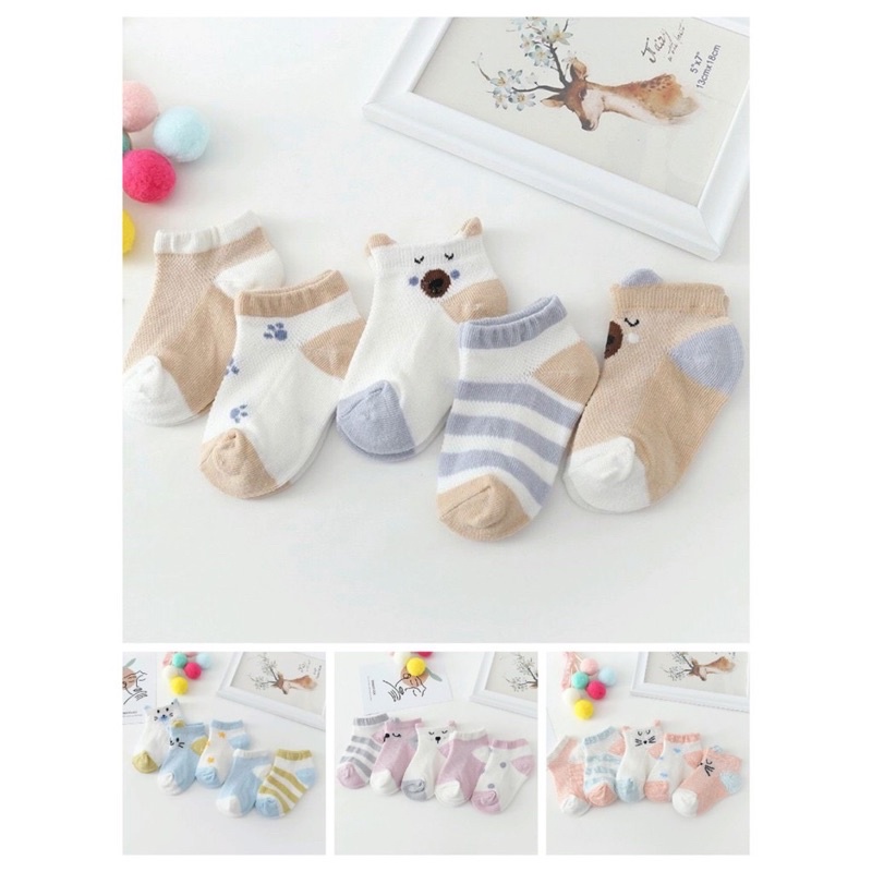 Tất điều hòa cho bé mềm mại, set 5 đôi tất Kid's Socks thoáng khí đủ size từ 0-3 tuổi