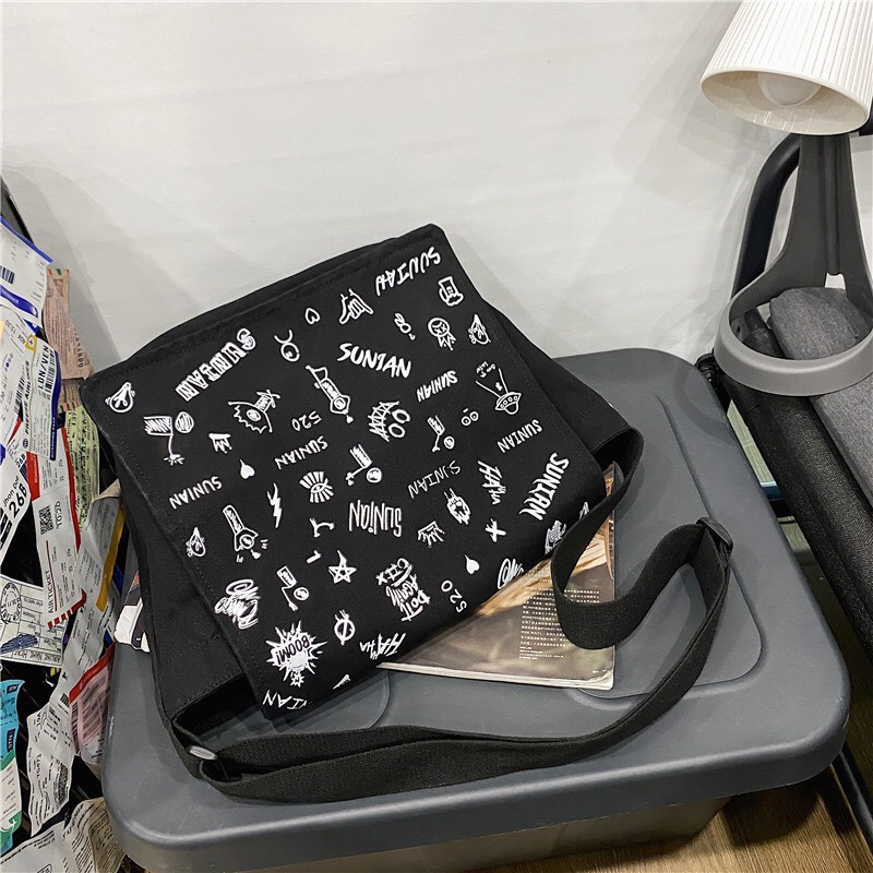 Túi tote vải đeo chéo canvas unisex cao cấp đựng vừa khổ a4 đi học đi chơi CVI35 - XUONGMAITNT