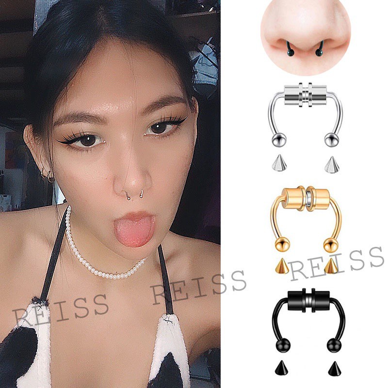 Khuyên mũi giả thép không gỉ 316l có nam châm dành cho nam và nữ