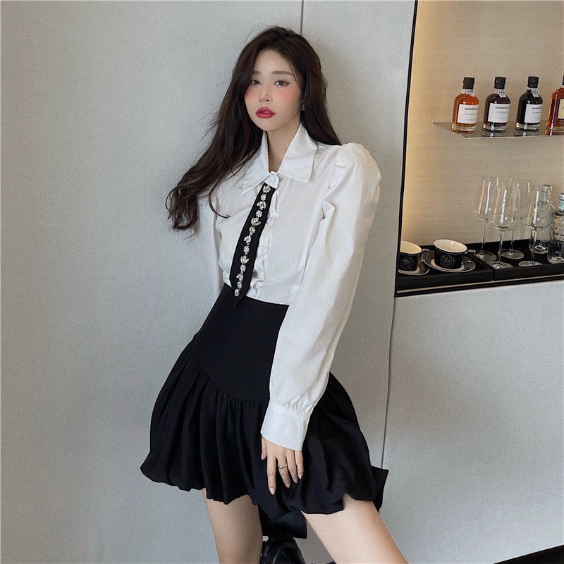 Set Áo Sơ Mi Trắng Tay Phồng + Chân Váy Xếp Ly Thiết Kế Lưng Cao Thời Trang Mùa Thu Cho Nữ (Có Bán Lẻ) | BigBuy360 - bigbuy360.vn