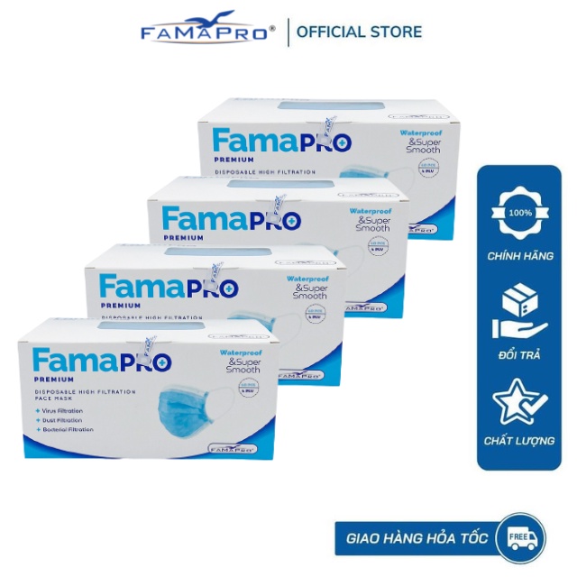 [PREMIUM- COMBO 4- HỘP 40 CÁI] Khẩu trang y tế cao cấp 4 lớp kháng khuẩn Famapro Premium
