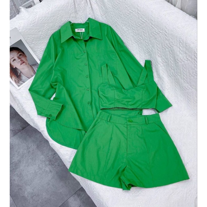 Set 3 món xô xước sơmi + bra+ short mã 13-6