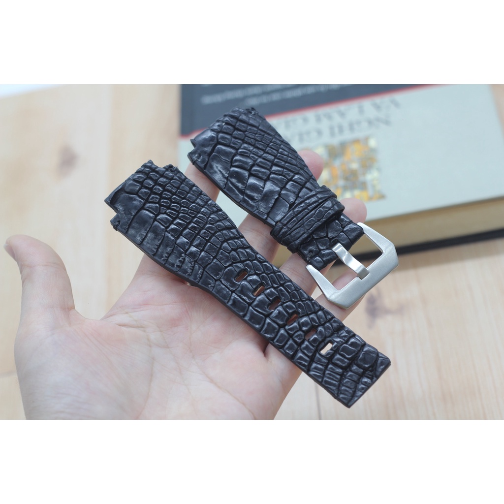 Dây Đồng Hồ Da Cá Sấu Thật Bell&amp;Ross Vân Vảy Rồng Size 24mm/24mm [ tặng khóa / 2 chốt/ tool] BẢO HÀNH 6 THÁNG