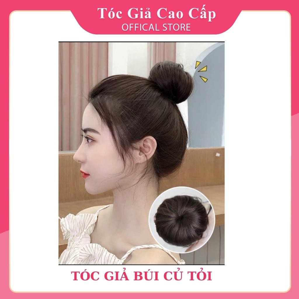 Tóc giả búi củ tỏi tròn đẹp, loại dây rút, dễ sử dụng.