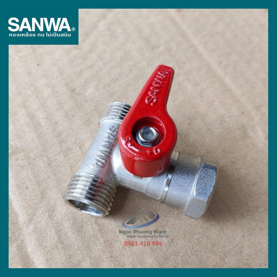 Van khóa, van bi Sanwa chia 3 đường nước, 2 đầu ren ngoài 1 đầu ren trong 1/2"  BV15MFM