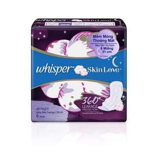 BĂNG VỆ SINH BAN ĐÊM WHISPER SKIN LOVE 31CM 6 MIẾNG