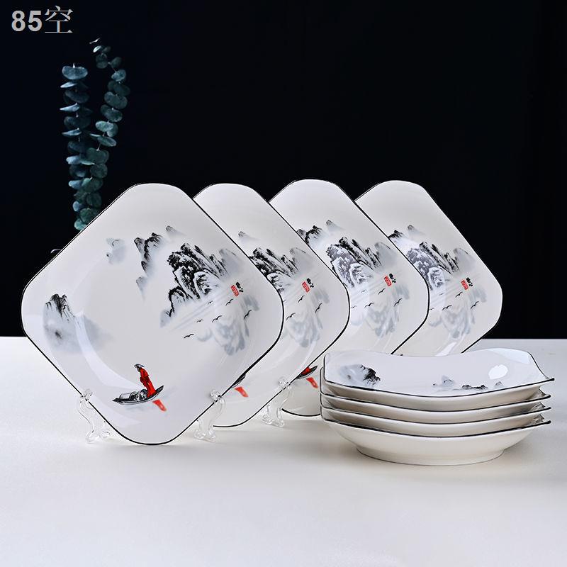 LBát sứ và đĩa gia dụng thực tế Phong cách Trung Quốc bát canh bát ăn cơm bát đĩa cơm đĩa vuông đĩa tròn đĩa chống bỏng
