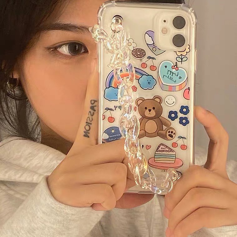 Ốp điện thoại mềm hình gấu hoạt họa phối dây xích cho iPhone 7 8 7 plus 8 plus 11 11 pro 11 pro max xr x/xs xs max 12 PRO MAX | BigBuy360 - bigbuy360.vn