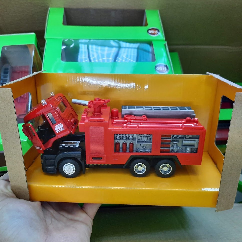 Xe ô tô cứu hỏa đồ chơi trẻ em mô hình tỉ lệ 1:50 xe có âm thanh và đèn mở được cửa