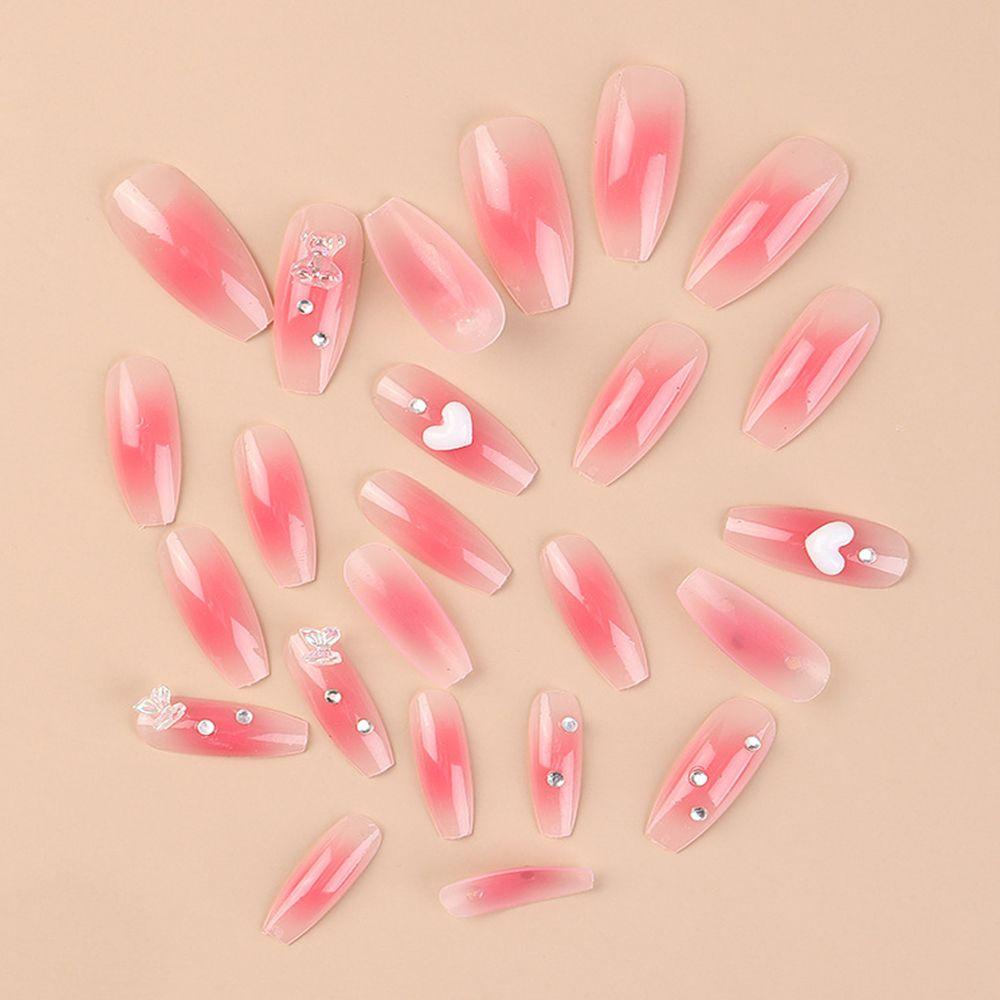 Bộ Móng Tay Giả Ngắn Thiết Kế Ngọt Ngào Thời Trang|Móng Tay Giả Che Phủ Toàn Diện Đính Nơ Xinh Xắn