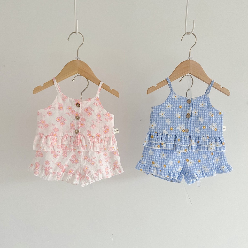 Set 2 dây bé gái sang chảnh tiểu thư điệu đà nhẹ nhàng, vải mềm mát