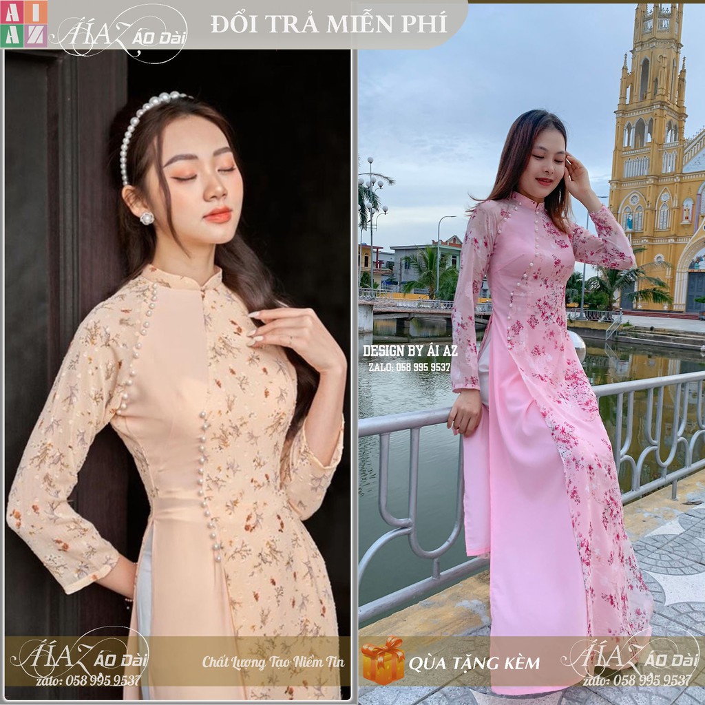 Áo Dài Nữ 4 Tà Hoa Nhí AH16T3