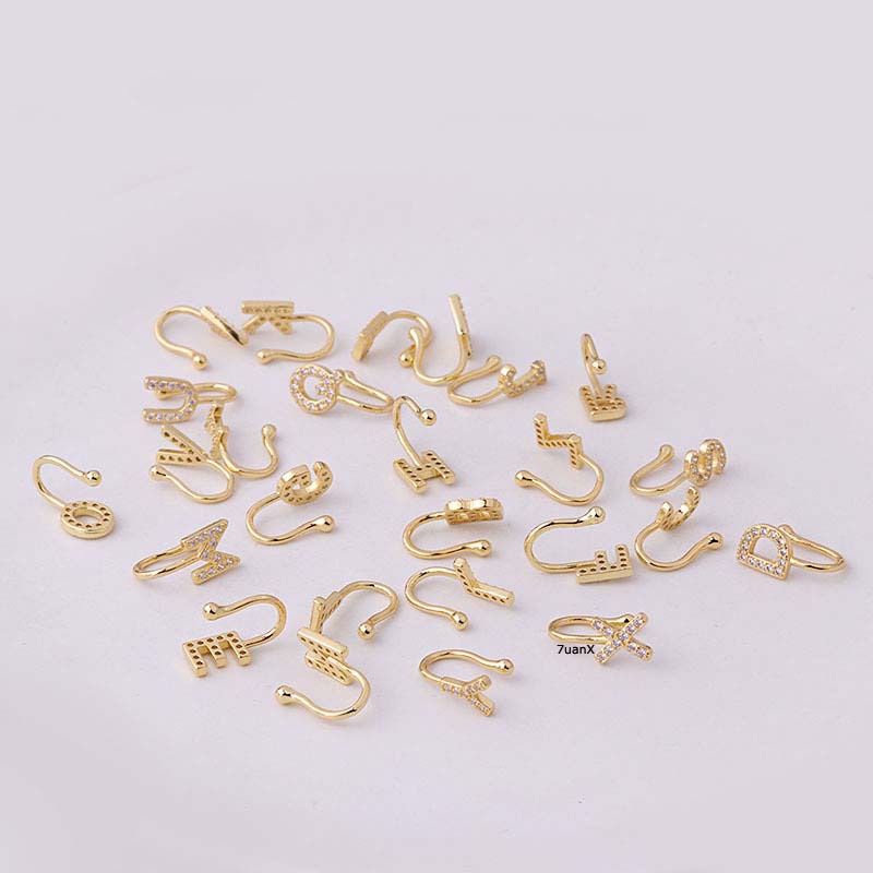 1 Khuyên Kẹp Mũi Hình Chữ Cái Tiếng Anh Bằng Đồng Đính Đá Zircon Vàng Bạc