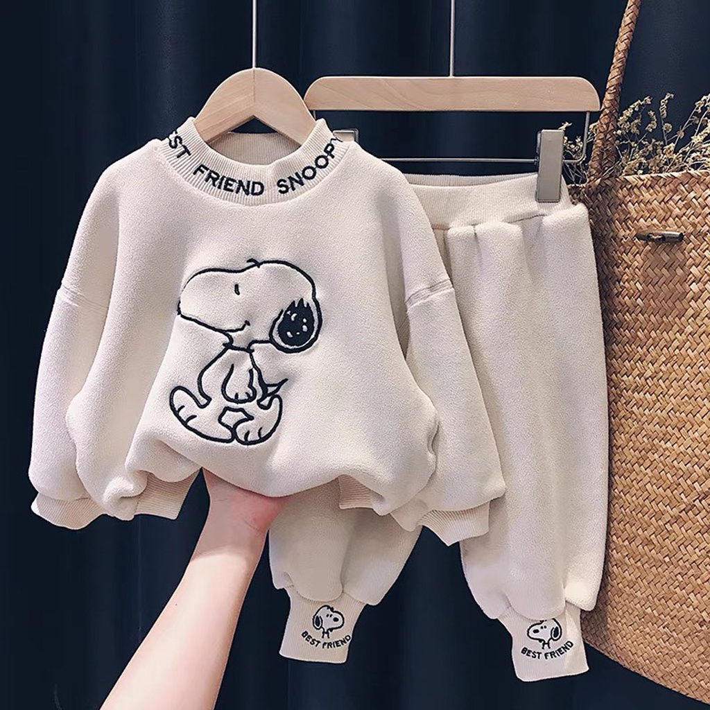 Bộ Nỉ Bông Cho Bé Trai Bé Gái, Bộ Nỉ Bông Thêu Hình Chú Chó Đáng Yêu Cho Bé Từ 7 - 27kg - Lila Kids