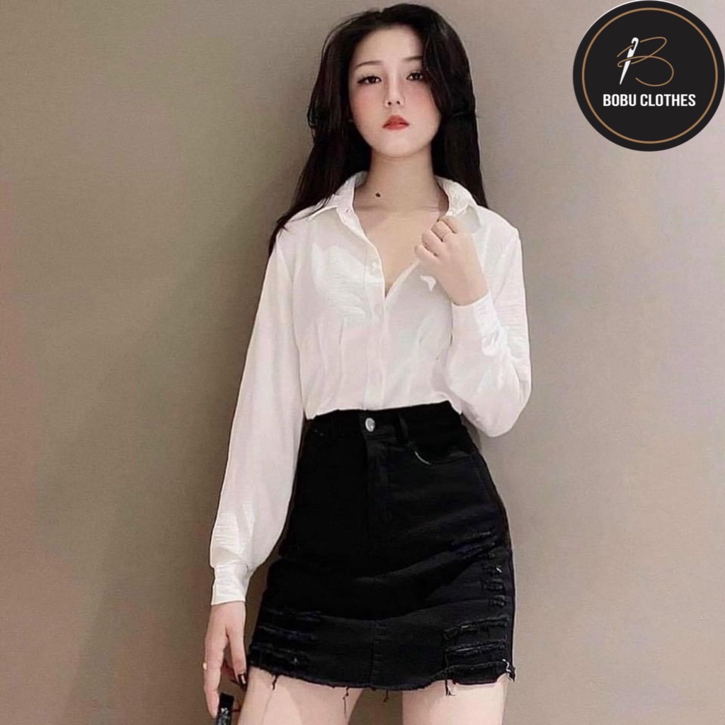 [Xả hàng] Chân váy Kaki rách- Bobu shop - Chất hàng loại 1 - đủ sz SML- đơn giản dễ mặc - có lót trong - 2 màu trắng đen
