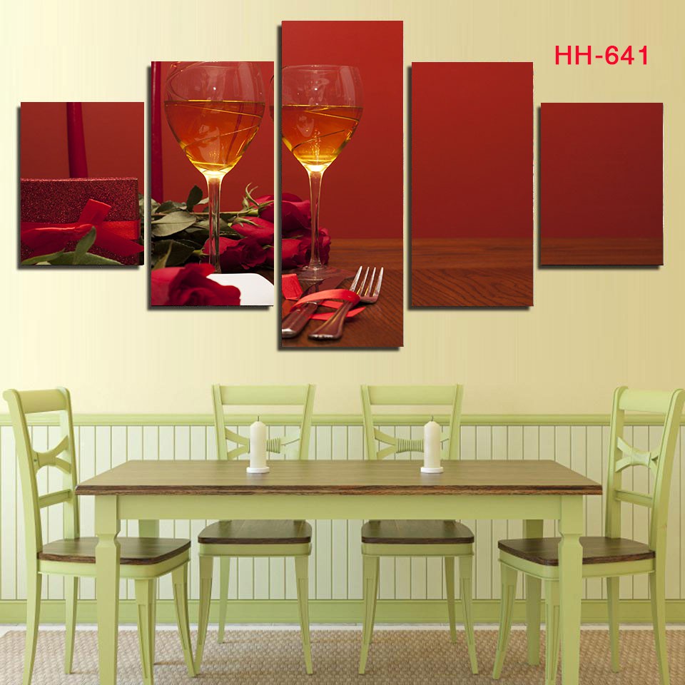 Trang Trí Phòng Ăn Bộ  5 , Kích Thước (100 cm x 60 cm )Có Khung Composite, Tặng Đinh Treo Tranh Không Cần Khoan