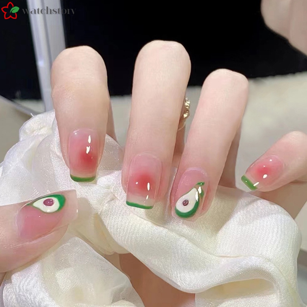 Bộ 24 Móng Tay Giả Hình Quả Bơ Dễ Xé Không Rơi Cho Nữ