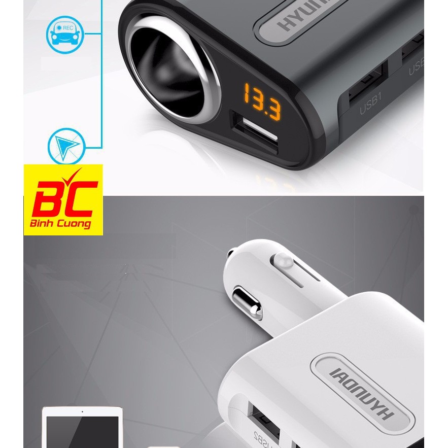 Tẩu sạc Hyundai một tẩu ba cổng USB cao cấp