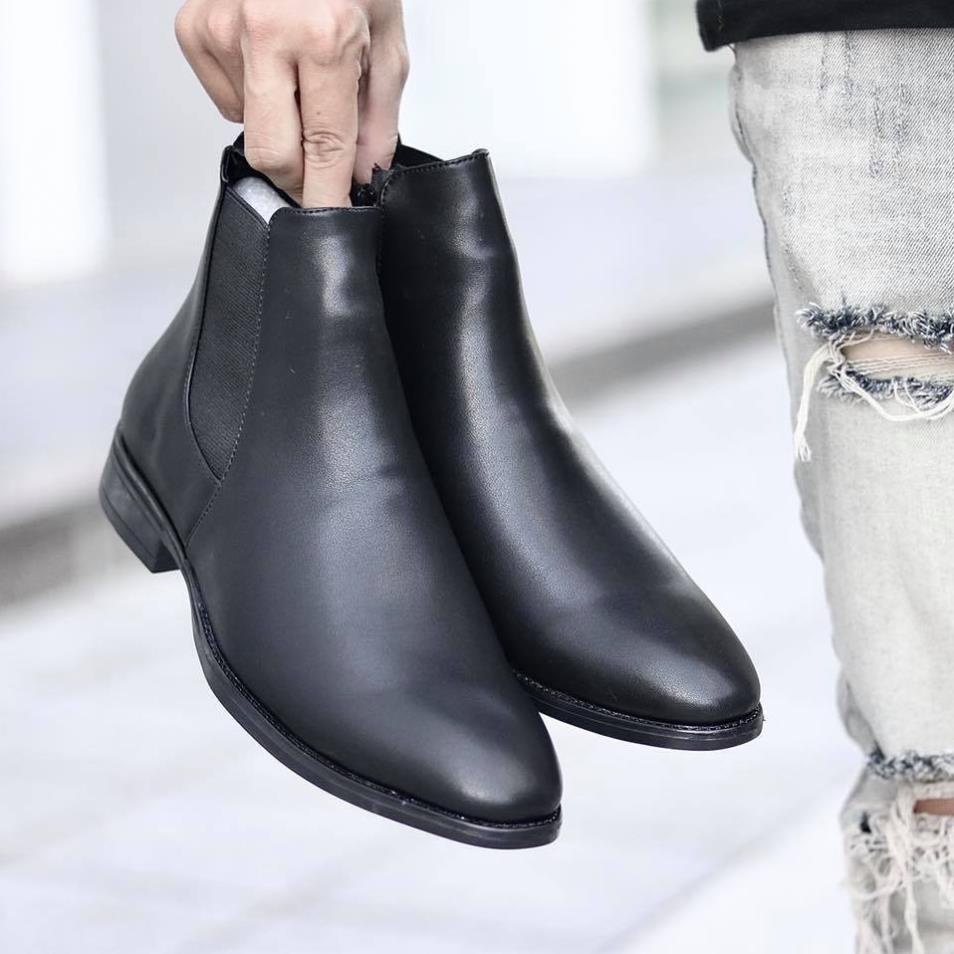 Giày Chelsea Boots Nam da bò đế cao su đúc - Boots cho nam dễ phối đồ tăng chiều cao, giày cao cổ nam da bò. ;