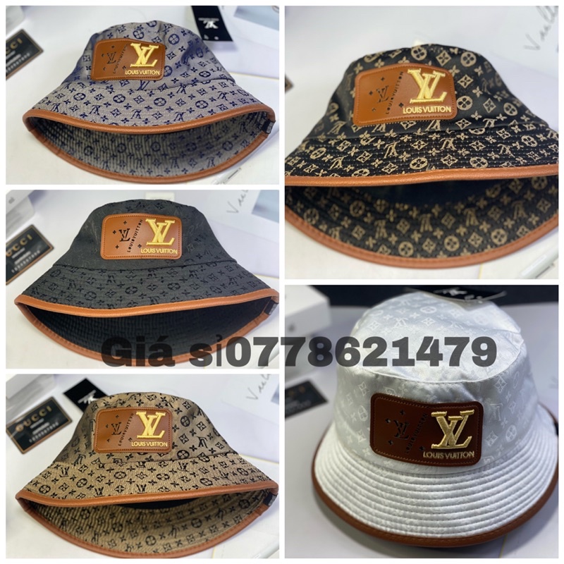mũ bo bucket nón vành Hàn Quốc viền da vành logo thời trang nữ