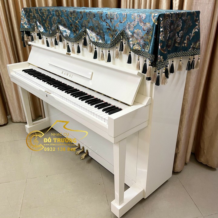 Khăn phủ đàn Piano cơ mẫu xanh phối tua rua chùm cao cấp