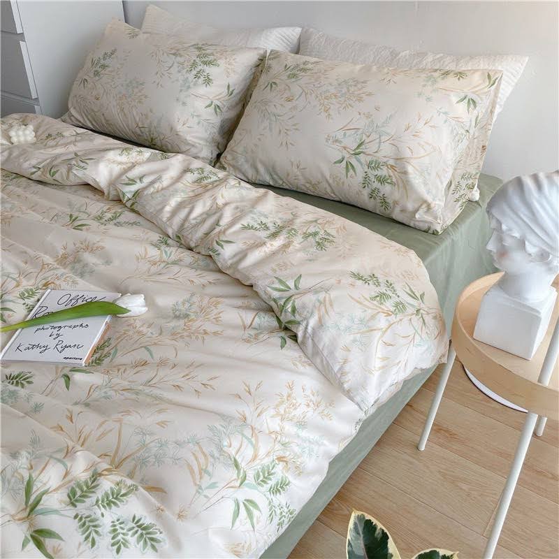 LOBE  Bộ ga gối 5 món Cotton living 100% mềm mịn, chống xù,không phai đủ màu xanh,xám,vàng,hồng,tím,nâu,cam,đỏ