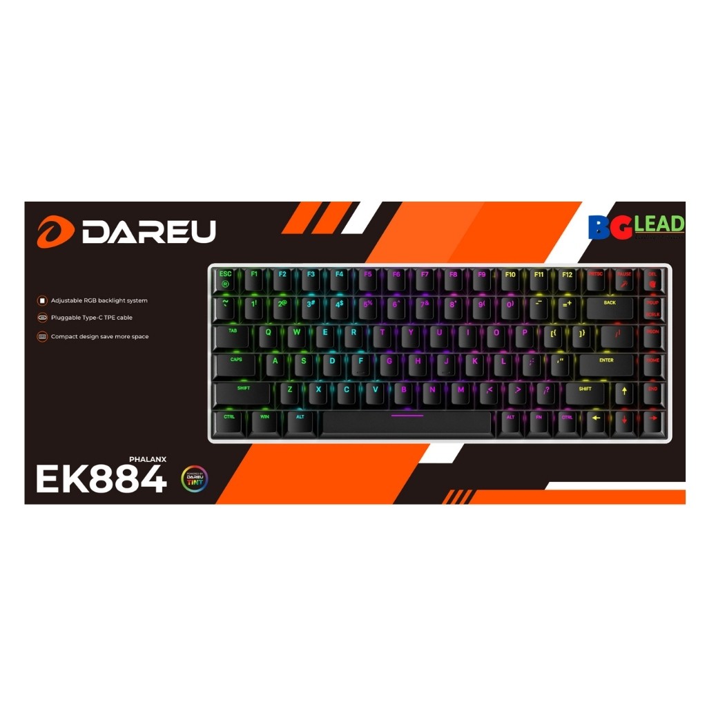 Bàn phím cơ|Bàn phím gaming DAREU EK884 84KEYS có đèn led RGB, Blue|Brown|Red D switch - Mai Hoàng phân phối và bảo hành