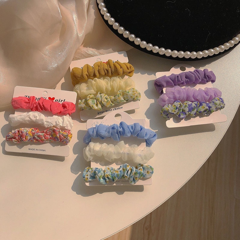 Set 3 dây buộc tóc họa tiết hoa thiết kế dễ thương cho nữ