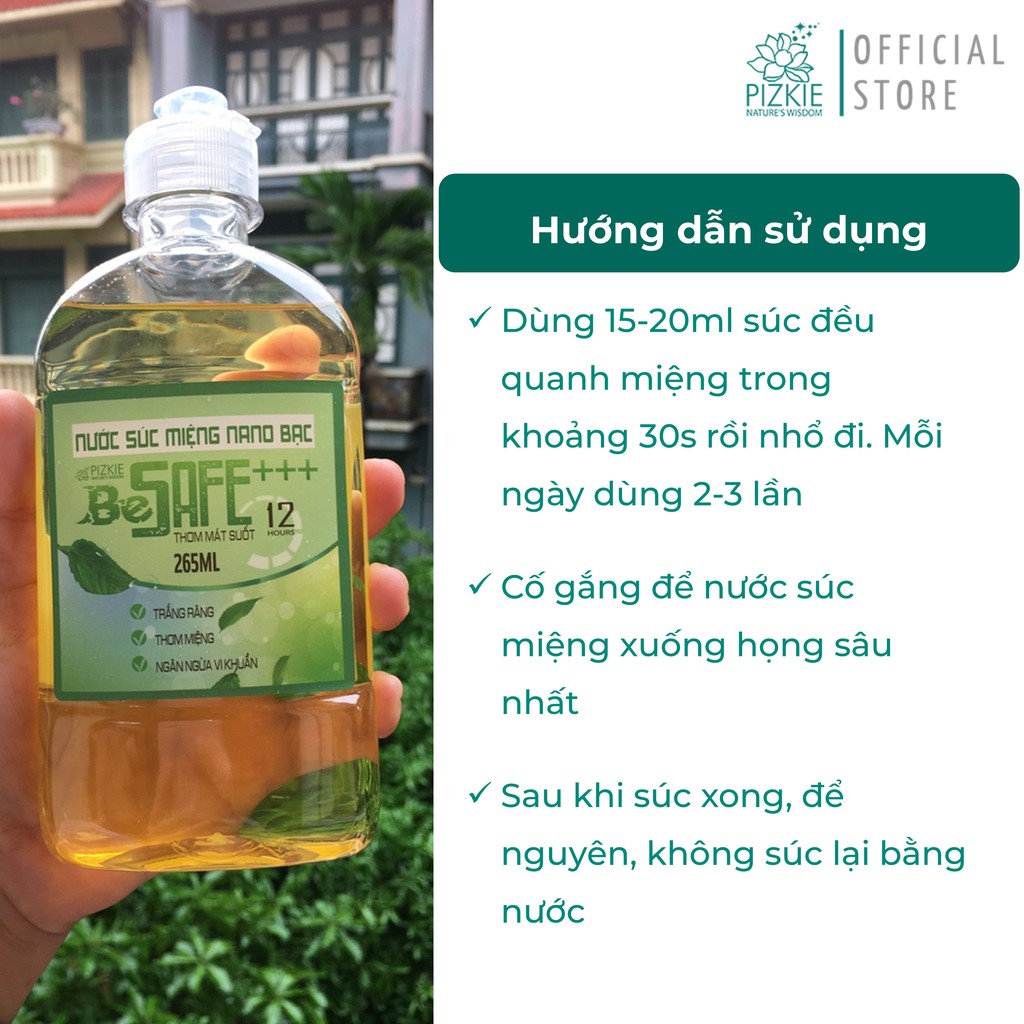 Nước Súc Miệng Nano Bạc Be Safe Pizkie Diệt Khuẩn, Ngừa Sâu Răng 265ml