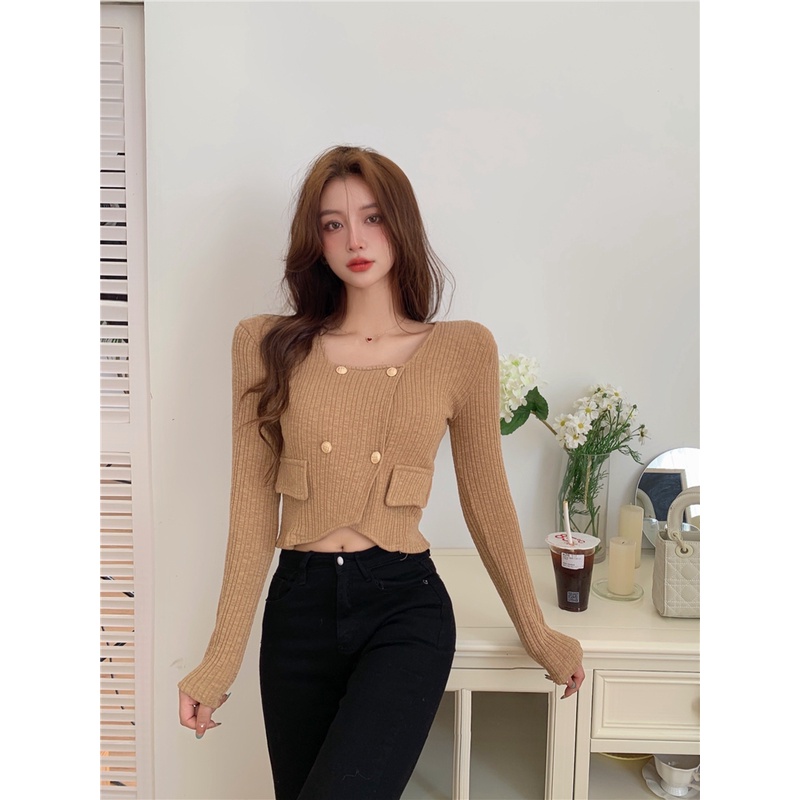 Áo khoác dệt kim cổ tròn phong cách Trung Hoa thời trang thu đông cho nữ