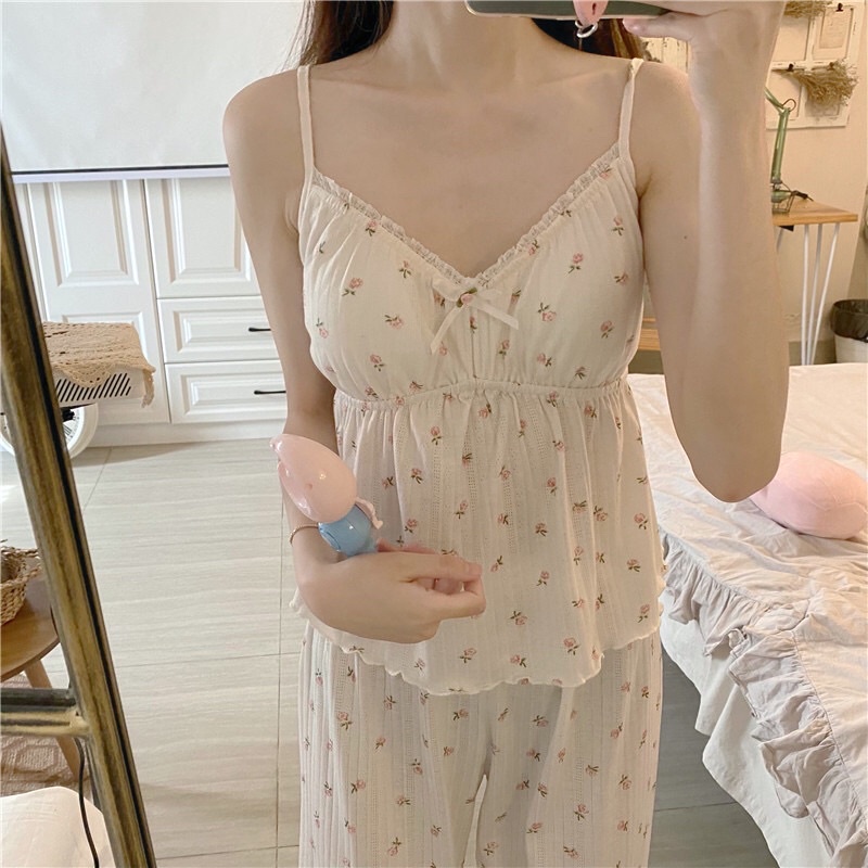 [SẴN XANH]  Set đồ ngủ 3 chi tiết chất vai thun co giãn | BigBuy360 - bigbuy360.vn