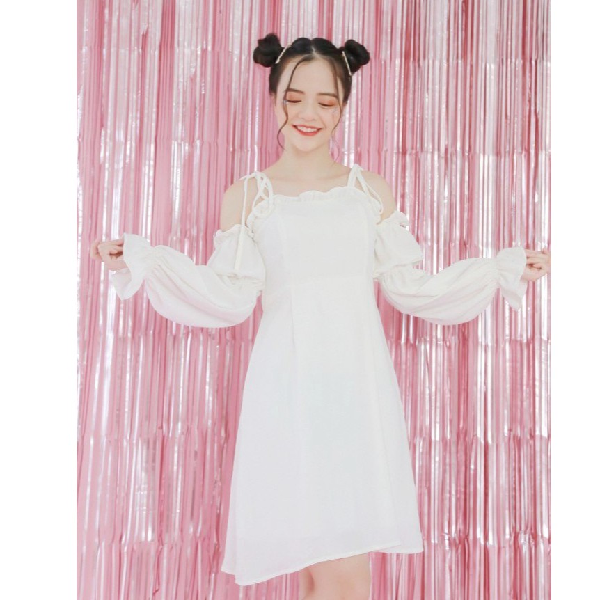 VÁY ĐI CHƠI/ĐI TIỆC/PROM - LINYAN DRESS - VÁY TRỄ VAI CÓ HAI TAY BO CHUN | BigBuy360 - bigbuy360.vn