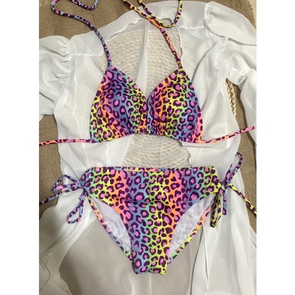 Bikini 2 mảnh da beo 7 sắc cầu vồng siêu nét