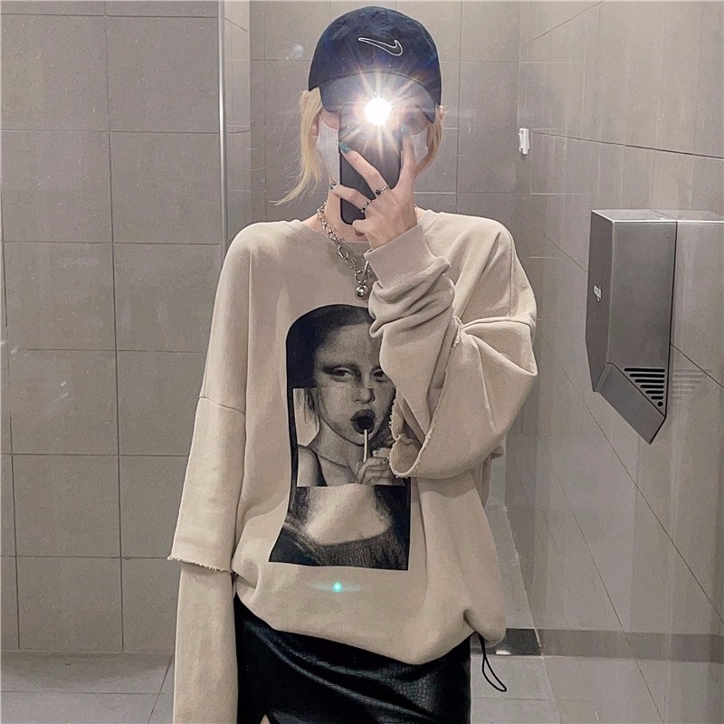 Áo Nỉ Nữ Dài Tay Cổ Tròn Thời Trang Hàn Mới