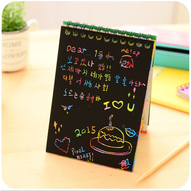 Sổ cào ma thuật, sổ tay thần kỳ, sổ than cào, sổ cầu vồng, sổ sắc màu notebook sáng tạo nhỏ