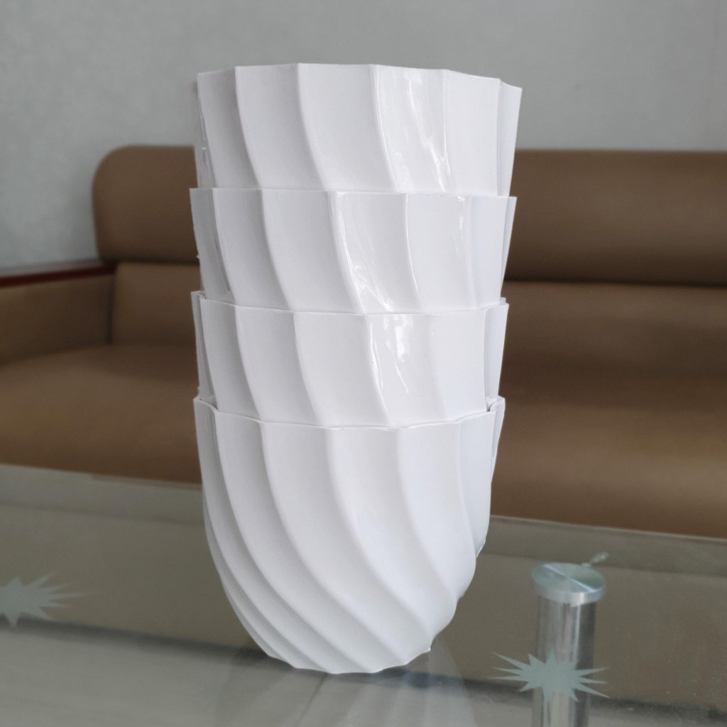 Bộ 02 chậu ốc xoắn màu trắng nhựa siêu dày 17x14cm