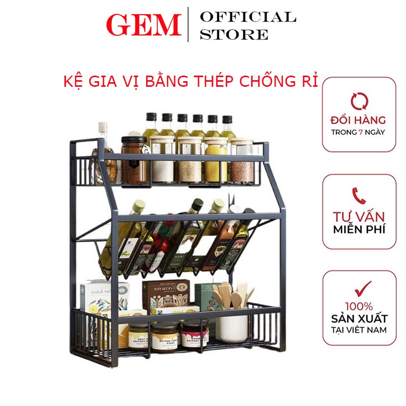 Kệ gia vị 3 tầng nhà bếp đa năng thông minh sơn tĩnh điện siêu bền đẹp thiết kế tầng nghiêng tiện lợi