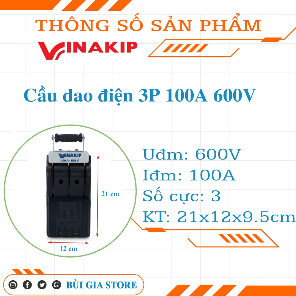 Cầu dao điện 3 pha 100A 600V cực đúc Vinakip