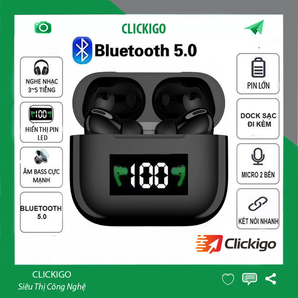 Tai nghe Blutooth Không dây Apro 3 True Wireless Công Nghệ 5.0 Kèm Đốc Sạc Cảm Biến Tự Động Kết Nối Màn Hình Led