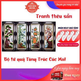 Tranh thêu Tứ quý Tùng trúc cúc mai thêu sẵn 4 bức