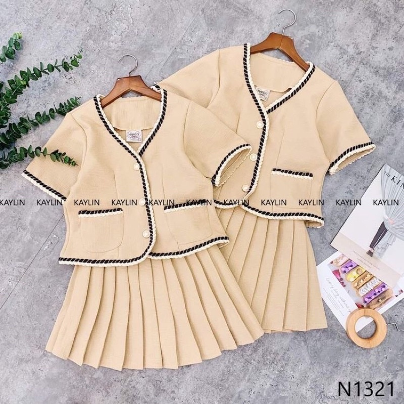 set chân váy áo phối viền