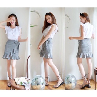 Váy kẻ đuôi cá eo thắt nơ xinh xắn