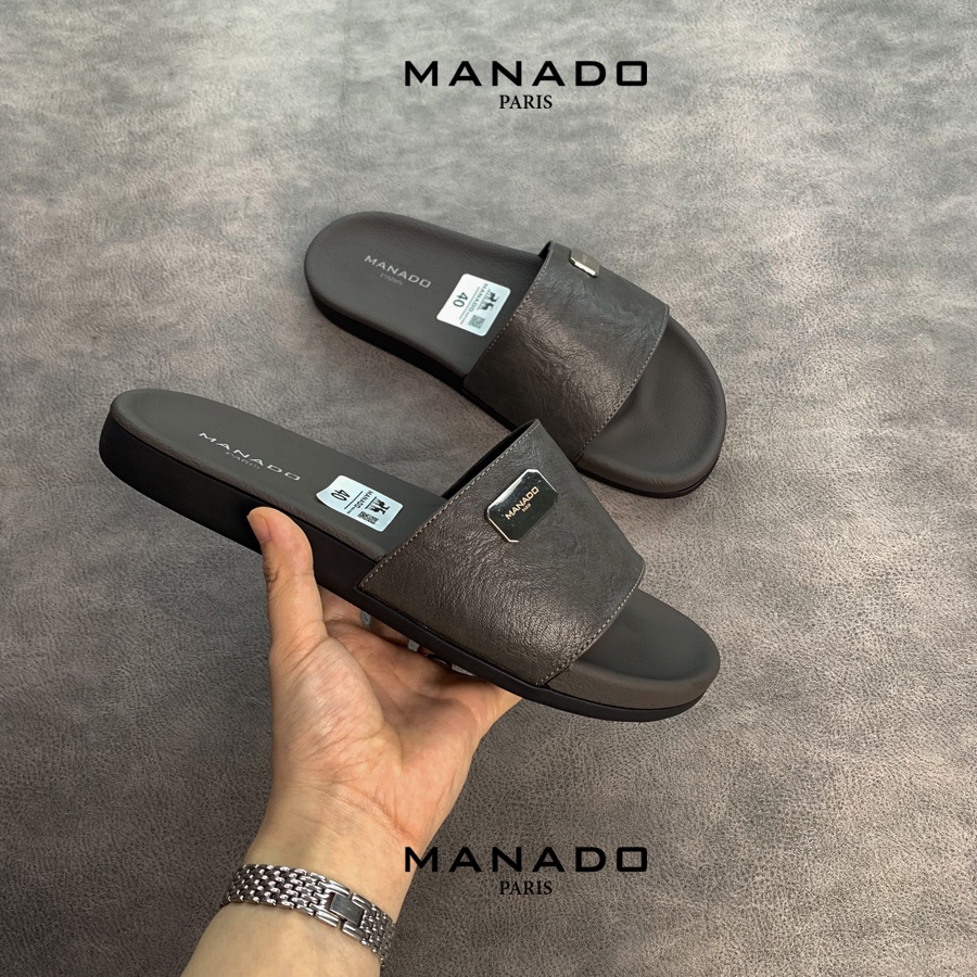 Dép da nam quai ngang cao cấp Manado Mã MND02 fullbox, quai da mềm mại, đế cao su thiết kế chắc chắn