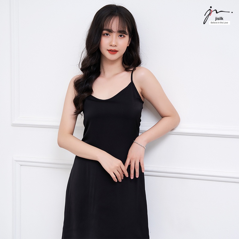 Váy ngủ 2 dây jisilk sexy, đầm mặc nhà lụa gợi cảm dễ thương đỏ be trắng đen Slipfairy L.V2D-01 - jisilk